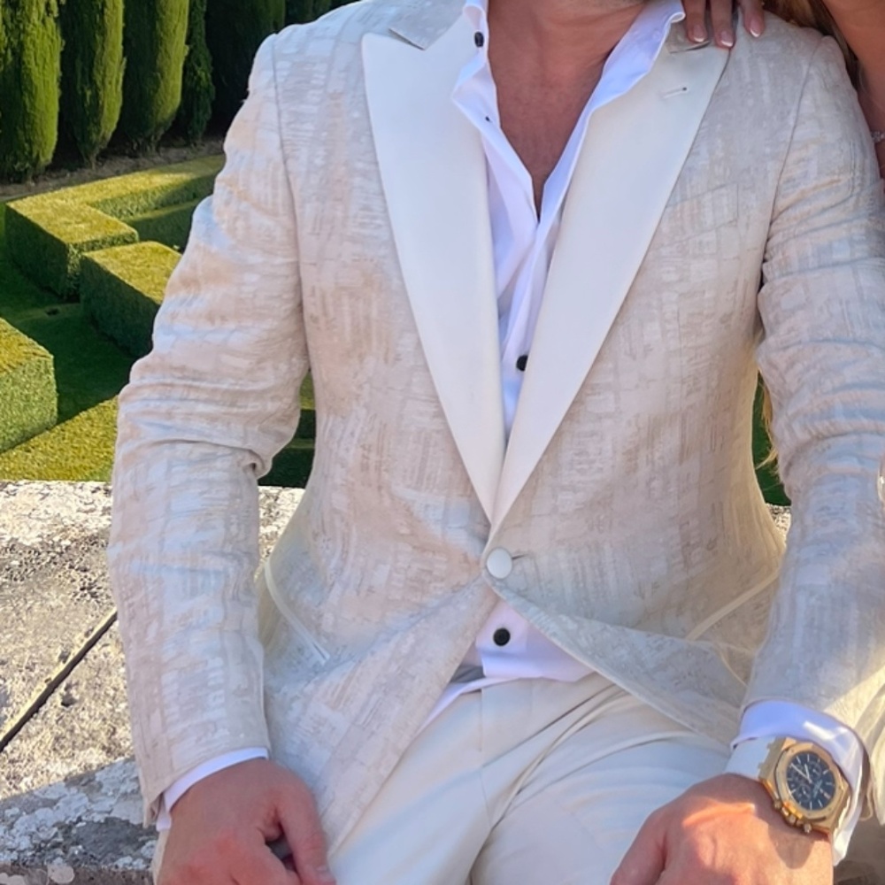 Giorgio Armani Men's Patterned Linen-Blend wedding Jacket l